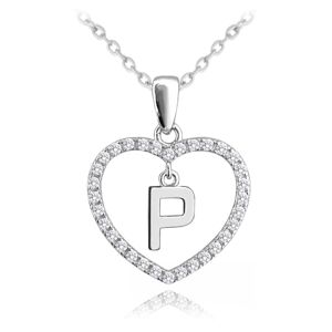 Strieborný náhrdelník písmeno v srdci "P" so zirkónmi Minet JMAS900PSN45